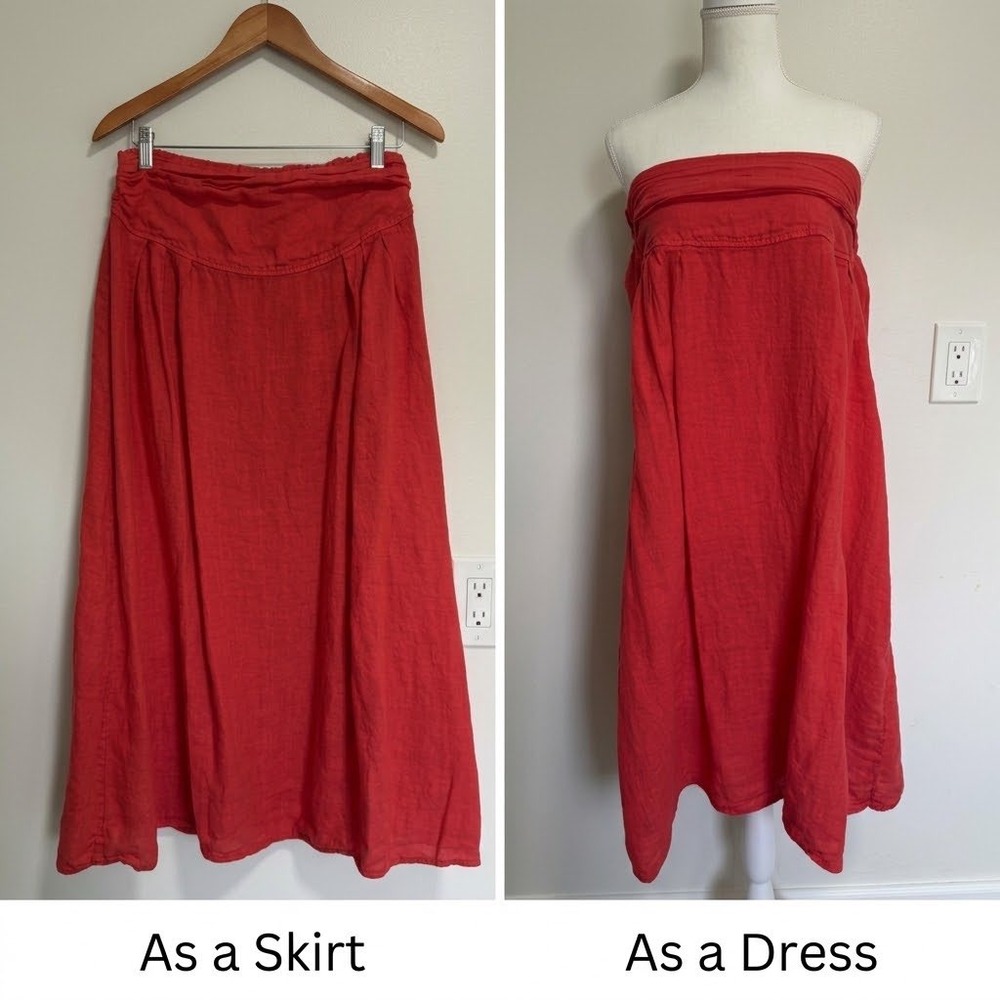 Lungo L'Arno Linen Convertible Maxi Skirt Dress Size L Red Orange Made in Italy